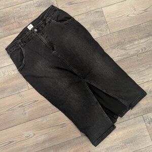 Wash Lab Women's Black Dark Denim Midi Pencil Skirt Slit Comfy Cotton Blend 31